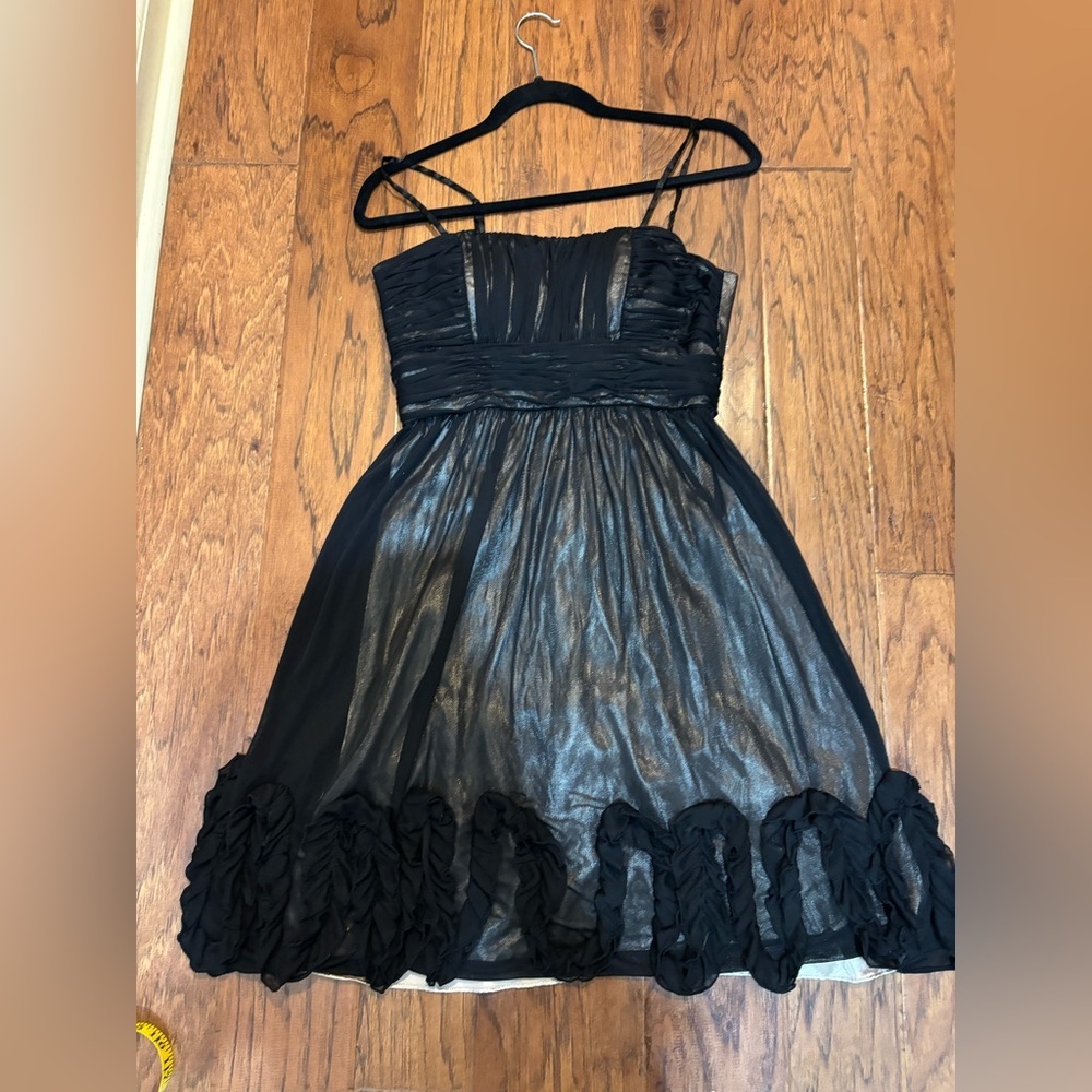Dressbarn Collection Black Chiffon Ruffle Hem Ruched Mini Dress Size 4